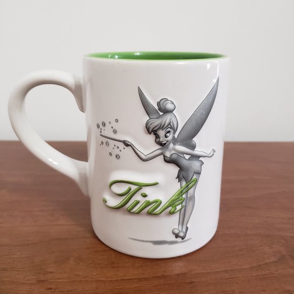 Disney Other - Disney Tinker Bell Mug 3D Image White Green Inside 16 Oz Retro Collectable
